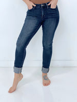 Judy Blue "Olivia" Mid-Rise Long Inseam Pin Tack Skinny Jeans