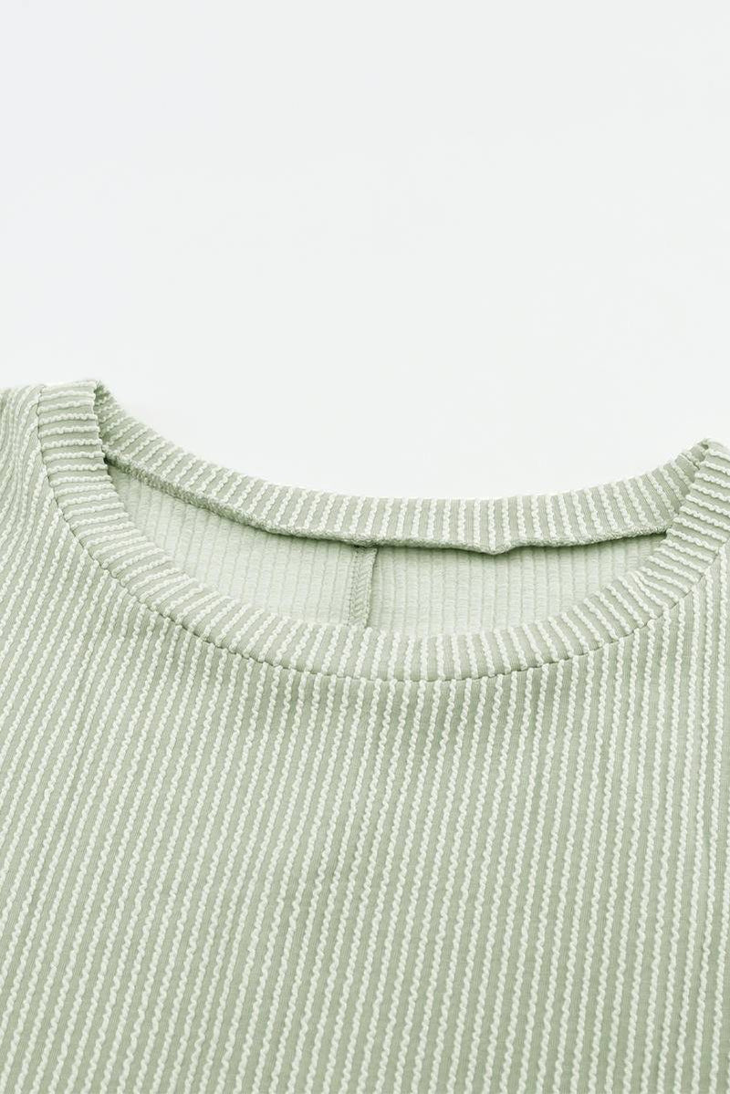 Corded Knit Roll-Tab Sleeve Oversize Top