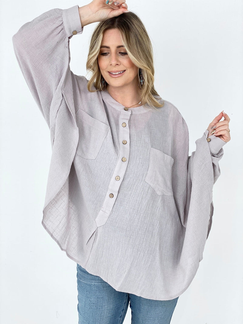 Easel Textured Cotton Linen Oversized Top