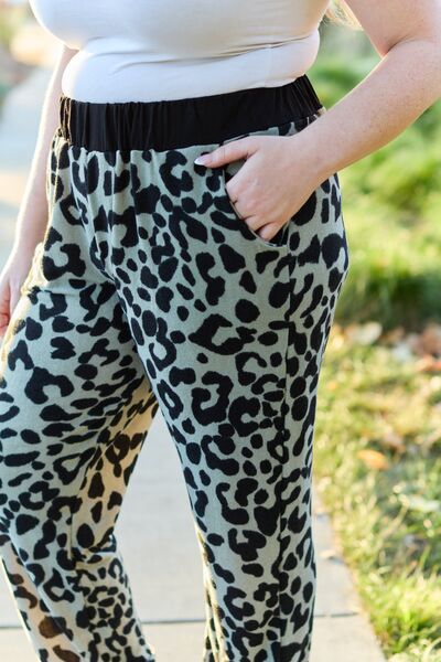 Olive Leopard Contrast Sweatpants