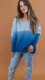 Davi & Dani Color Block V Neck Long Sleeve Sweater