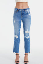 BAYEAS Mid Waist Distressed Ripped Straight Jeans