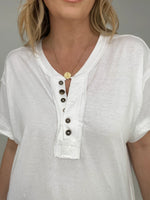 Zenana Raw Edge Detailed Button Closure Short Sleeve Top