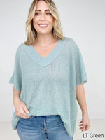 Zenana "Carrie" Oversized V-Neck Sheer Knit Top