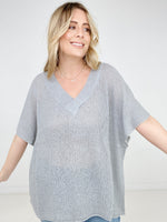 Zenana "Carrie" Oversized V-Neck Sheer Knit Top