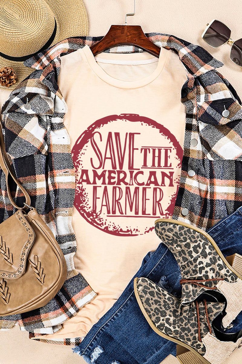 Khaki SAVE THE AMERICAN FARMER Graphic Print Tee