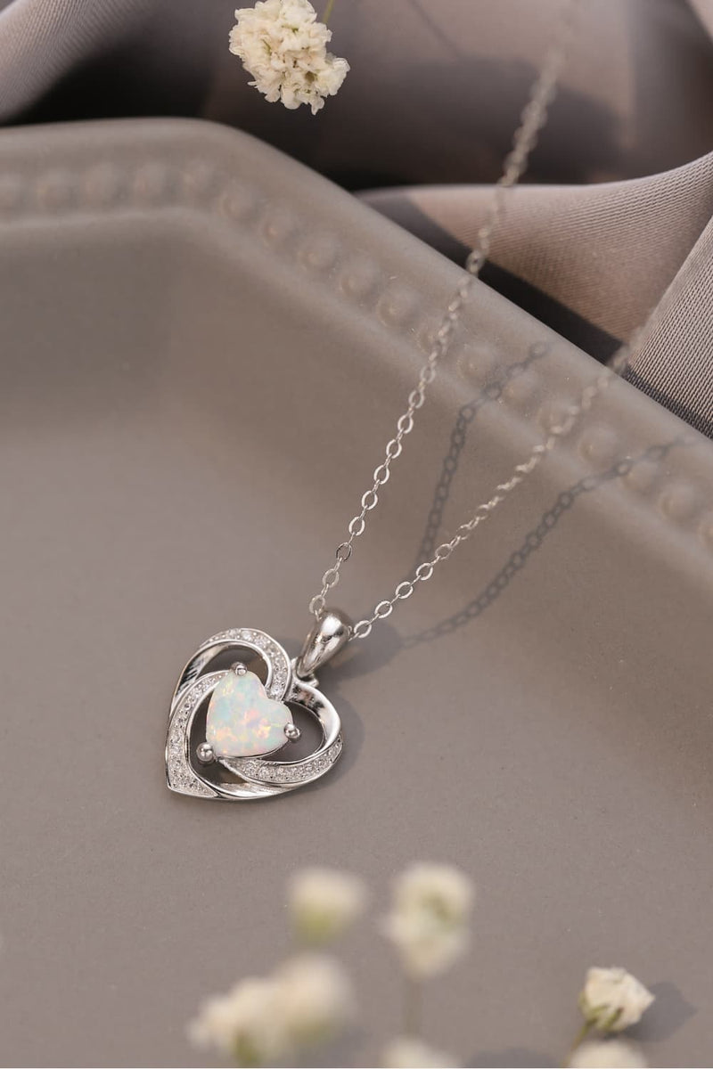 Opal Heart Pendant Necklace