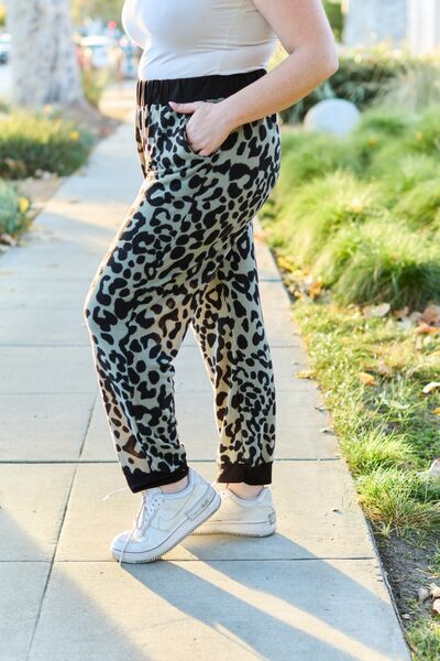 Olive Leopard Contrast Sweatpants