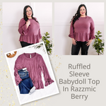 Ruffled Sleeve Babydoll Top In Razzmic Berry