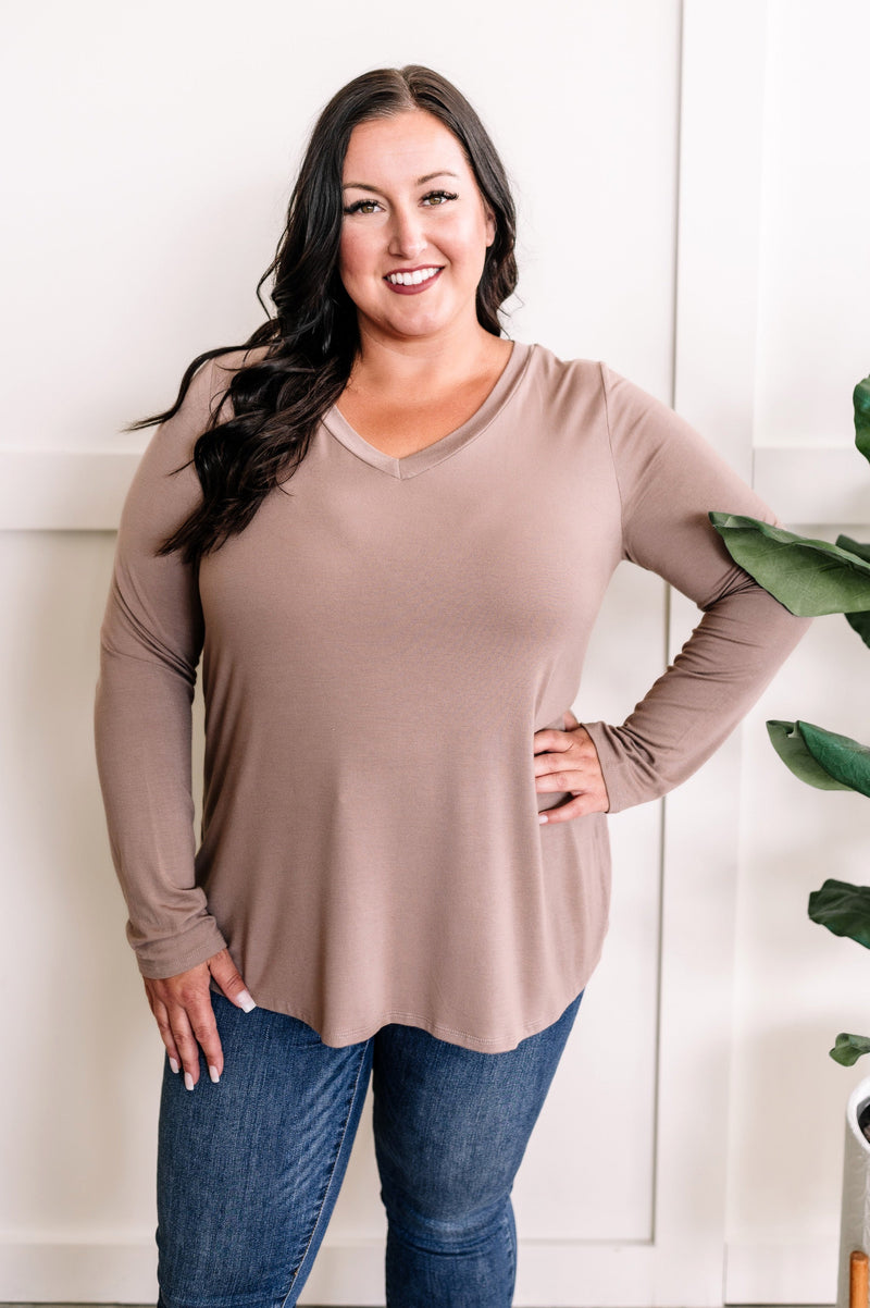 V Neck Top In Soft Macchiato