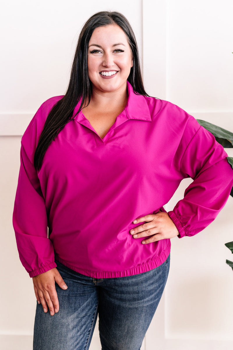 Collared Sporty Top In Bright Fuchsia