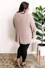 Soft Ribbed Knit Button Front Pullover In Latte