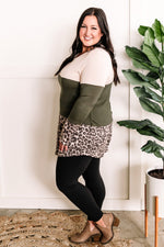 Color Block Tunic With Button Detailed Back In Olive & Animal Print