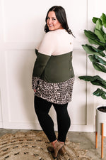 Color Block Tunic With Button Detailed Back In Olive & Animal Print