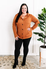 Cable Knit Hooded Cardigan In Burnt Orange