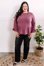 Ruffled Sleeve Babydoll Top In Razzmic Berry