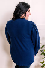 Cashmere Soft Button Sleeve Detailed Top In Royal Navy