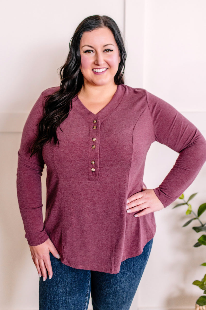 Flattering Seam Lines V Neck Button Top In Sugar Fairy