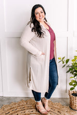 Open Front Knit Hooded Cardigan With Pockets In Light Taupe