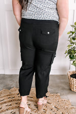 Lightweight Cropped Cargo Dressy Pants In Deep Black