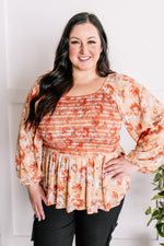 Savanna Jane Embroidered Smocked Peplum Blouse In March Florals