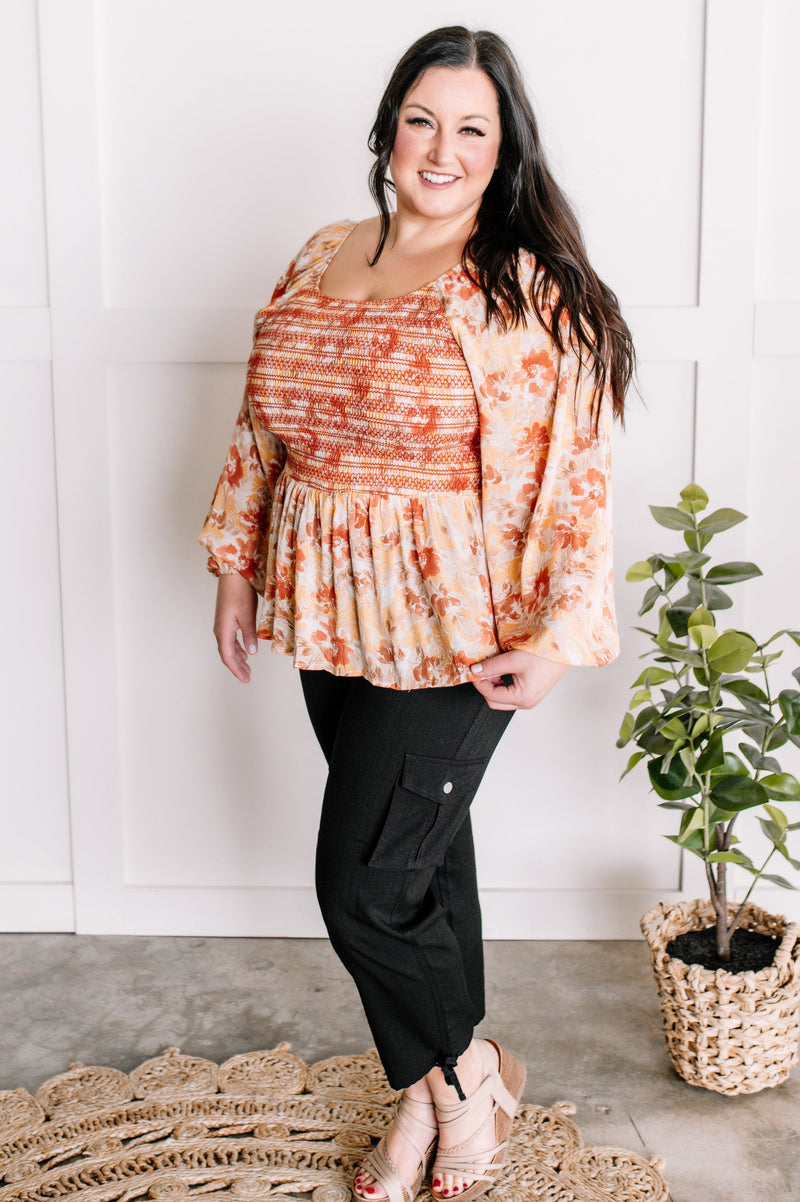 Savanna Jane Embroidered Smocked Peplum Blouse In March Florals