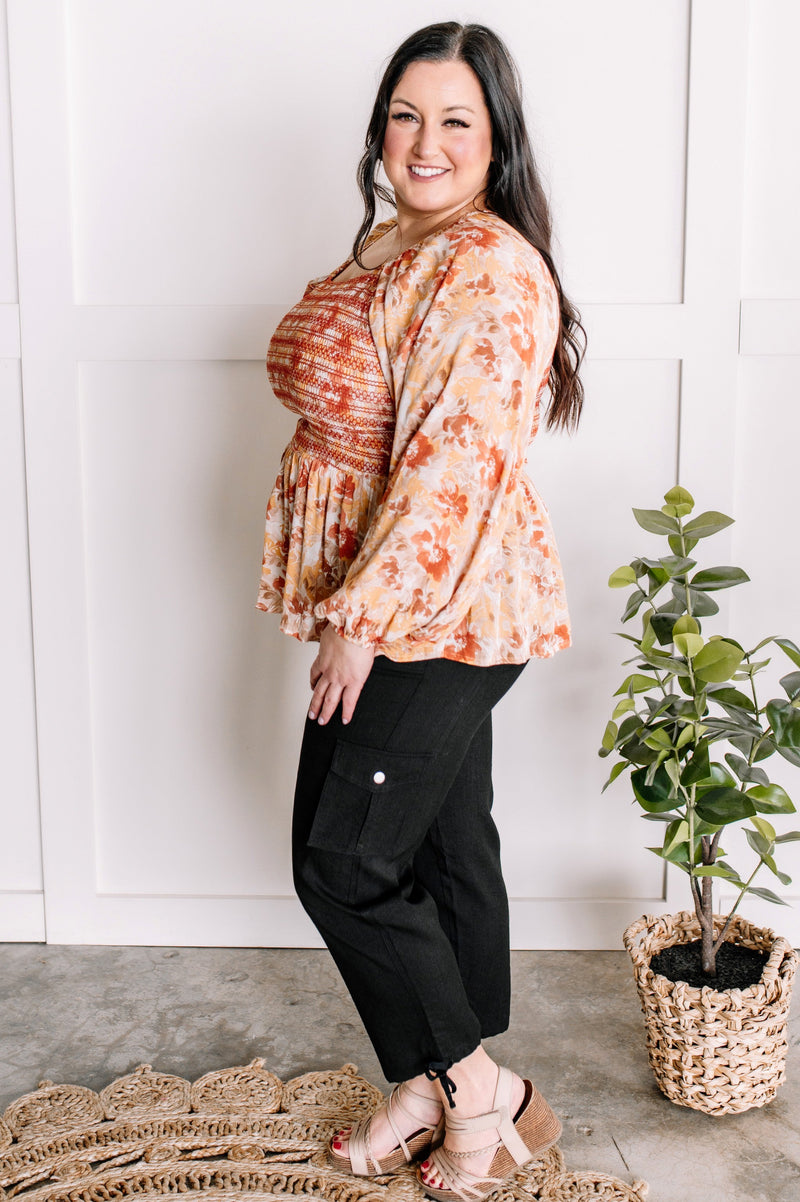 Savanna Jane Embroidered Smocked Peplum Blouse In March Florals