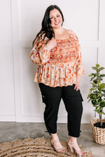 Savanna Jane Embroidered Smocked Peplum Blouse In March Florals