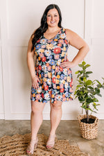 Sleeveless Casual Dress With Pockets In Colorful Daisies