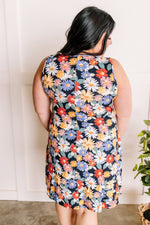 Sleeveless Casual Dress With Pockets In Colorful Daisies