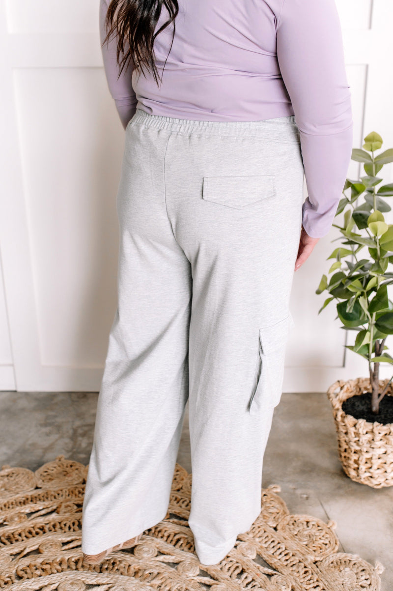 Wide Leg Cargo Sweats In Marbled Grey