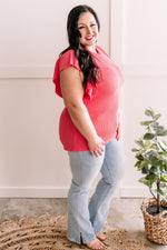 Knit Top With Ruffle Sleeve Detail In Watermelon