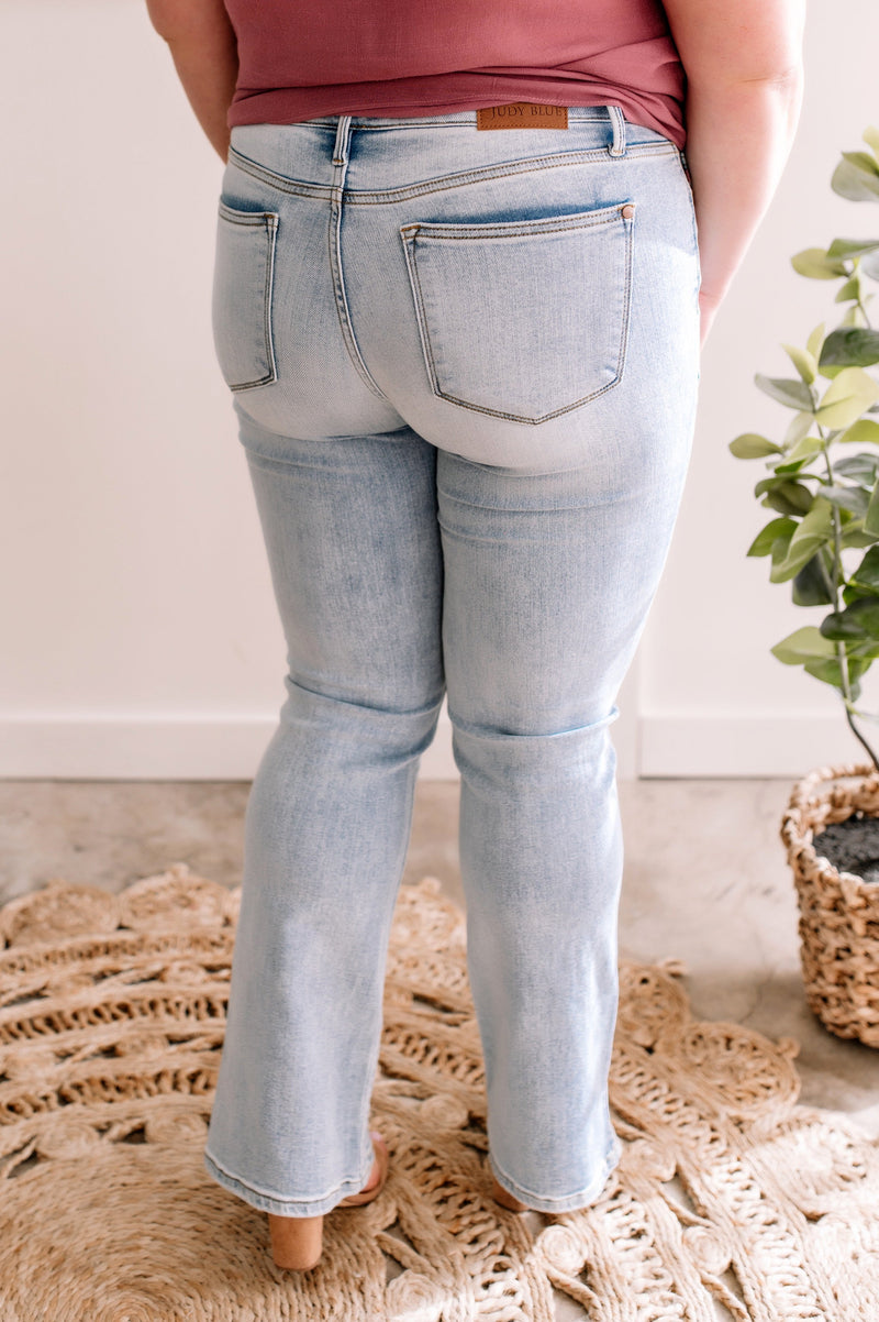 Mid Rise Boot Cut With Side Slit Judy Blue Jeans In Light Wash