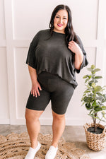 Oversized Top & Bike Shorts Set In Charcoal