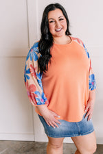 Floral Sleeve Knit Top In Coral Multi