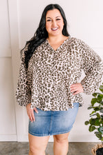 Button Detail Blouse In Olive Animal Print