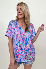 Oversized Watercolor Floral V Neck Tee