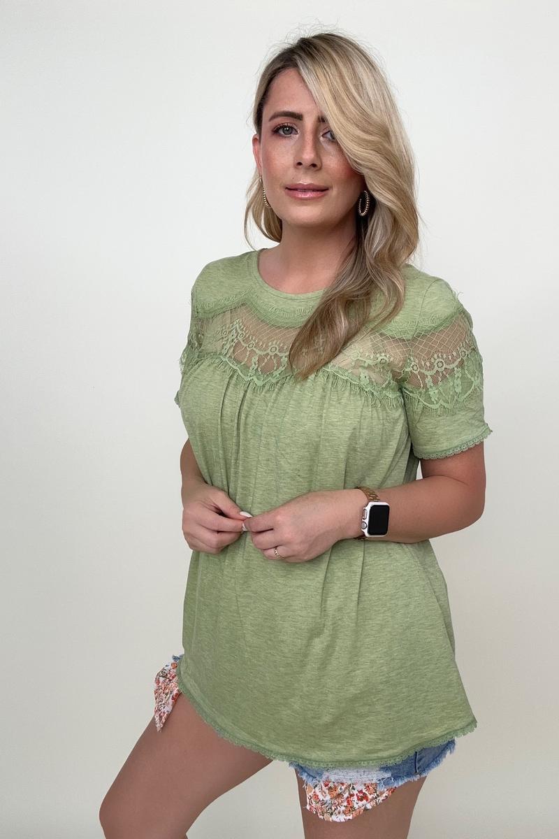 Mesh Lace Detail Short Sleeve Top