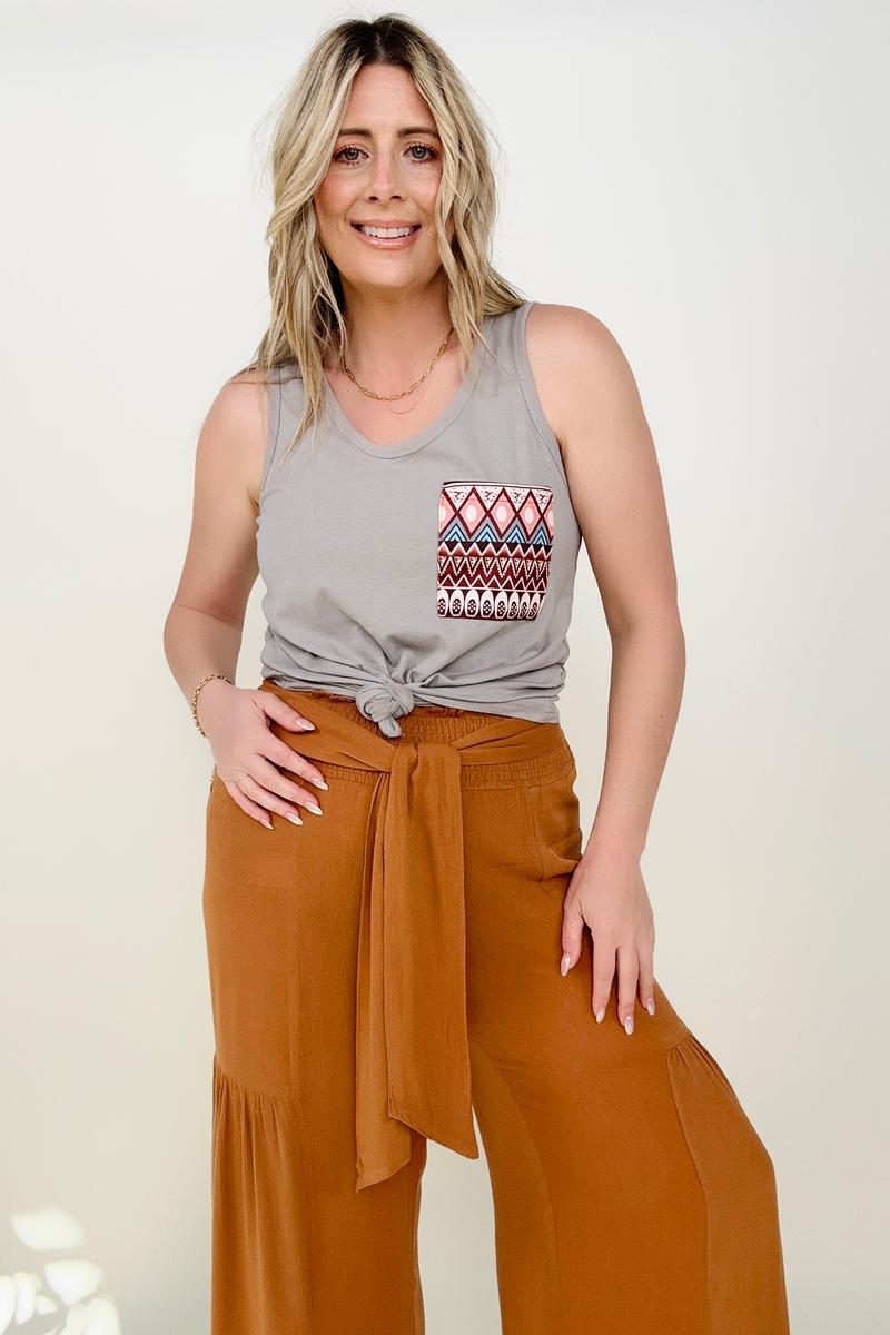 Tank Top with Aztec Pattern Chest Pocket