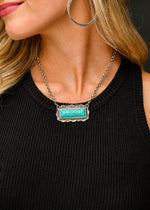 Turquoise Bar Necklace with Stamped Border