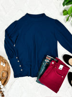 Cashmere Soft Button Sleeve Detailed Top In Royal Navy