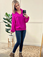 Collared Sporty Top In Bright Fuchsia