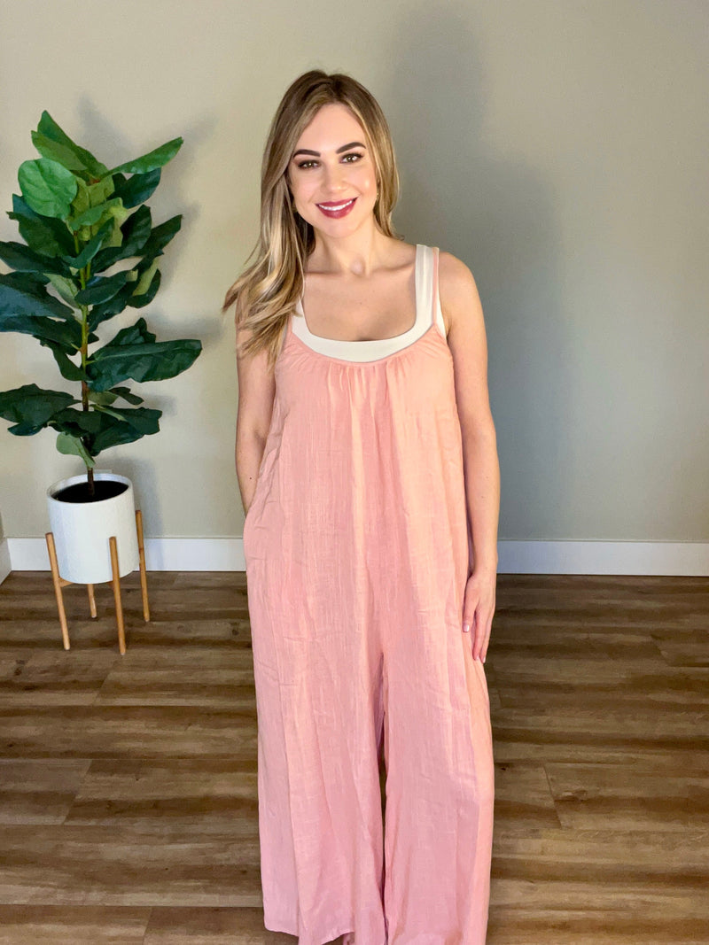 Casual Jumpsuit With Pockets In Natural Blush