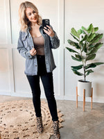 Mineral Wash Button Down Denim Jacket In Muted Navy