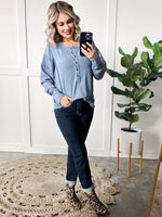 Henley Knit Top In Blue Frost