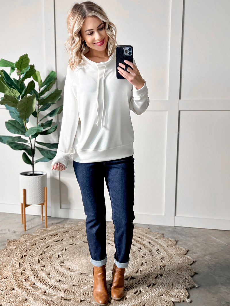 Cowl Neck Pullover In Simply White