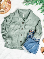 Terry Cloth Light Shacket In Soft Sea Green