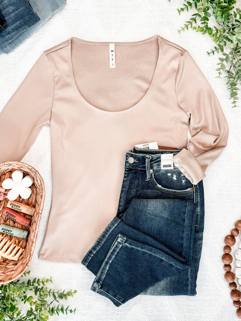 Dressy Scoop Neck Top In Sand