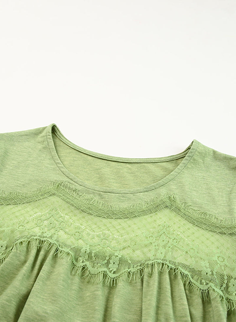 Mesh Lace Detail Short Sleeve Top