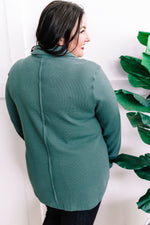 Collared Long Sleeve Thermal Knit Top In Teal